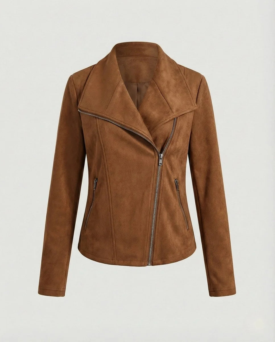 Nuana | Damen Bikerjacke Kunstleder Wildlook asymmetrischer Reißverschluss