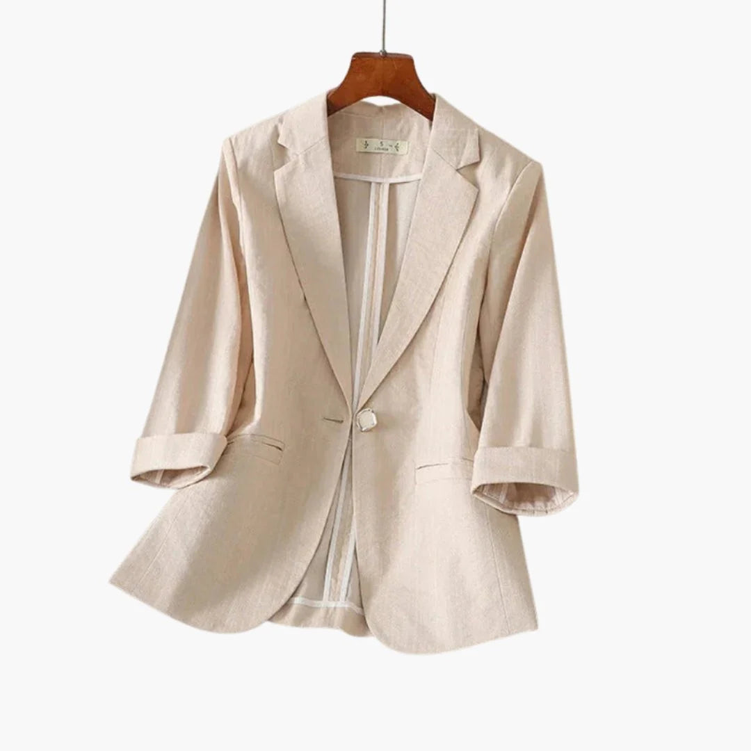Nuana | Damen Dreiviertelarm Leinen Blazer mit Einzelknopf