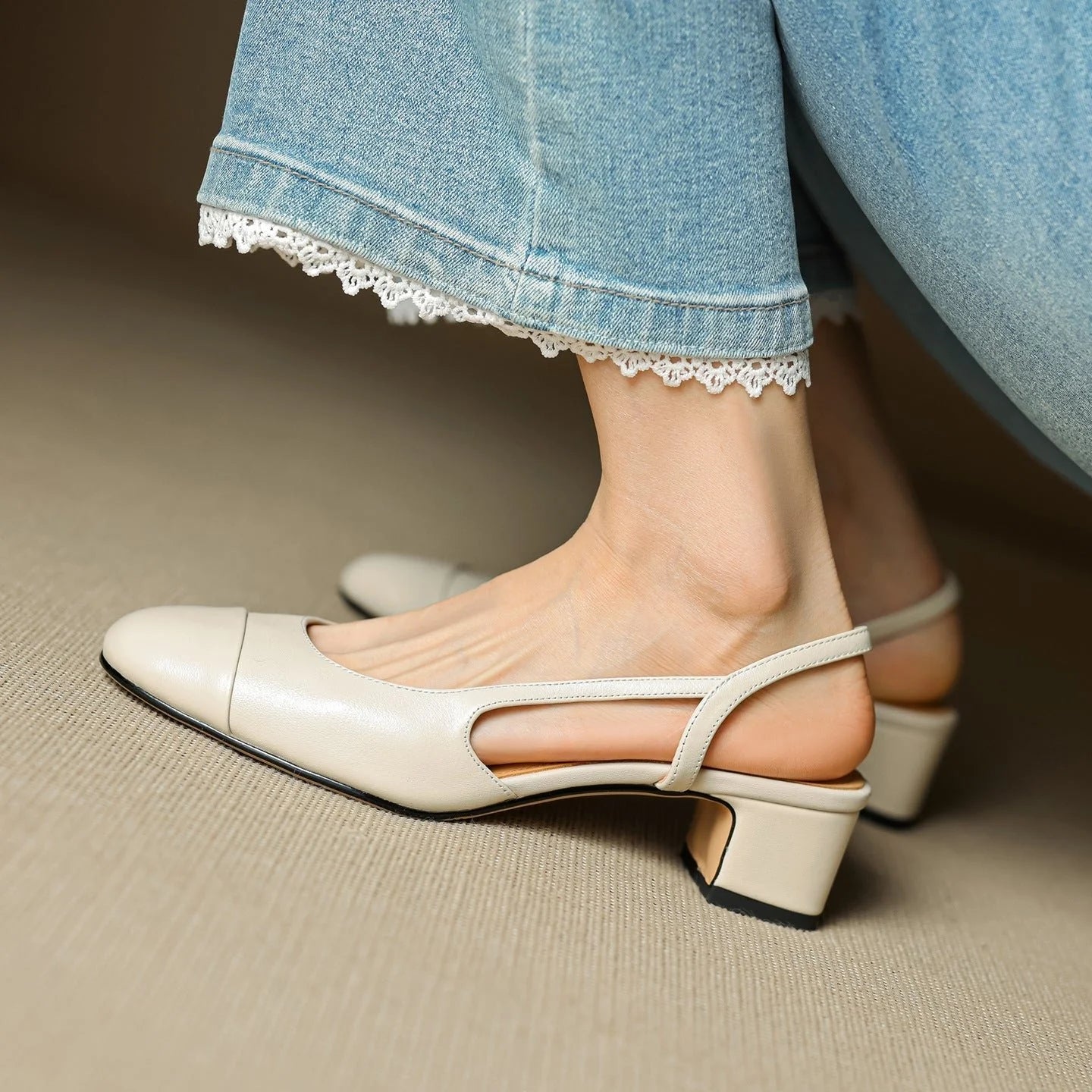 Nuana | Damen Echtleder Slingback-Pumps mit Mandelspitze