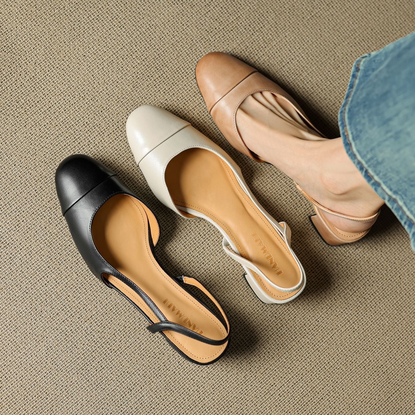 Nuana | Damen Echtleder Slingback-Pumps mit Mandelspitze