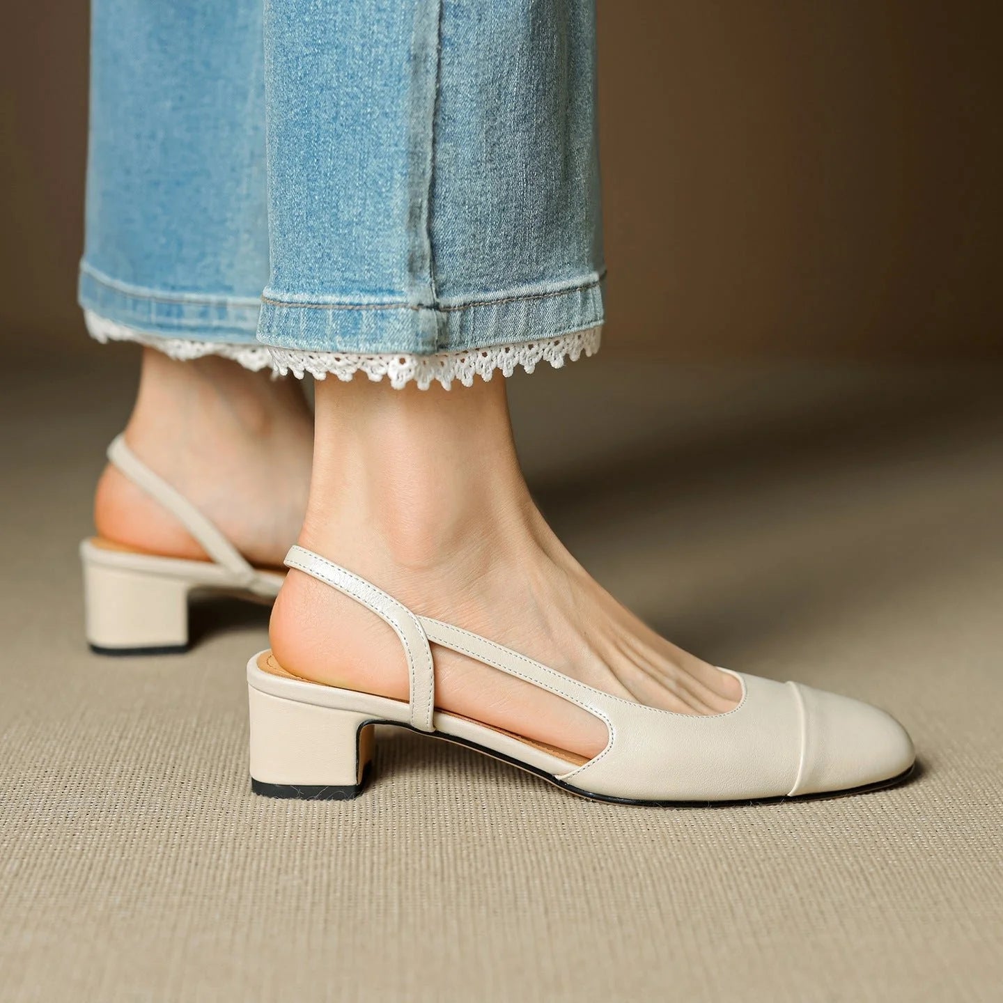 Nuana | Damen Echtleder Slingback-Pumps mit Mandelspitze