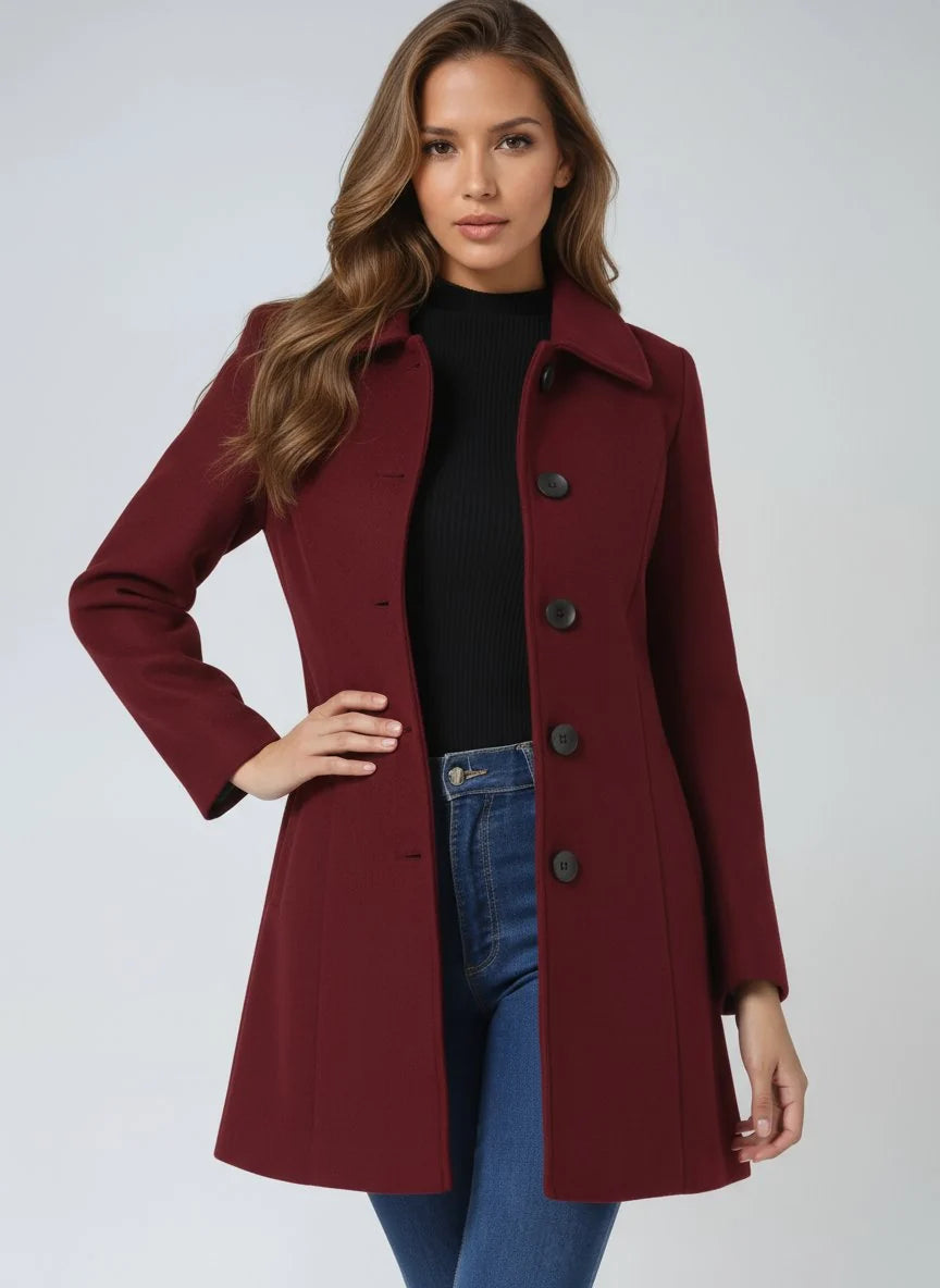 Nuana | Damen Einreihiger Langmantel Wintermantel mit Reverskragen