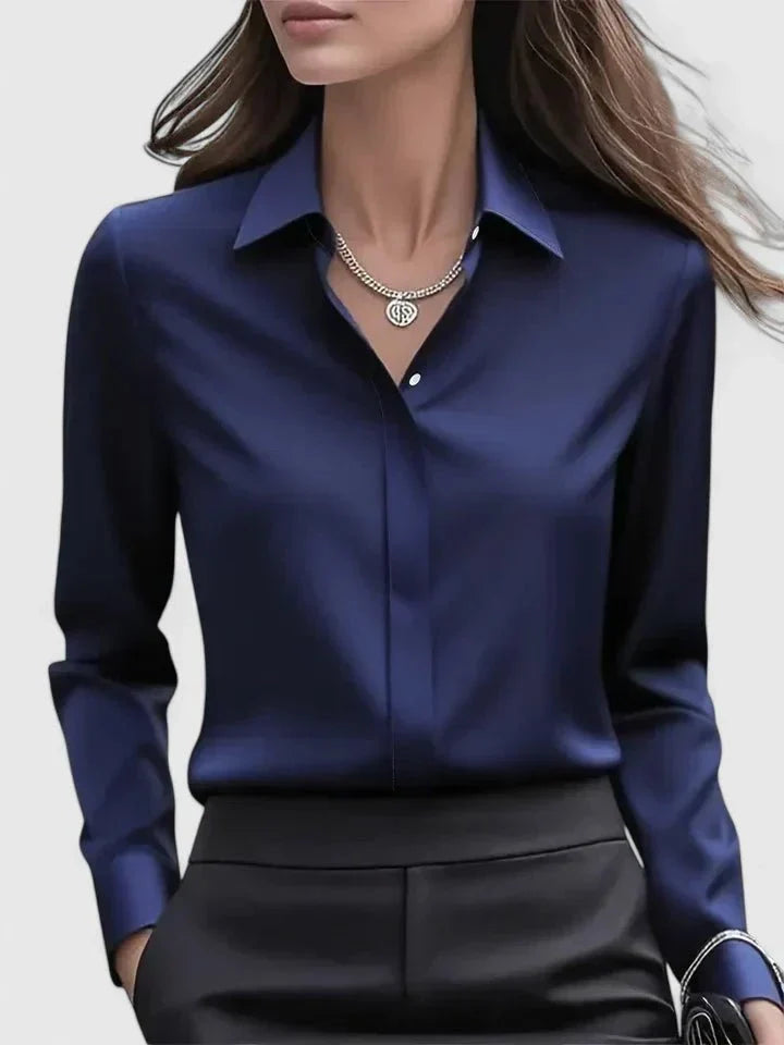 Nuana | Damen Elegante Satin Business-Bluse Versteckte Knopfleiste