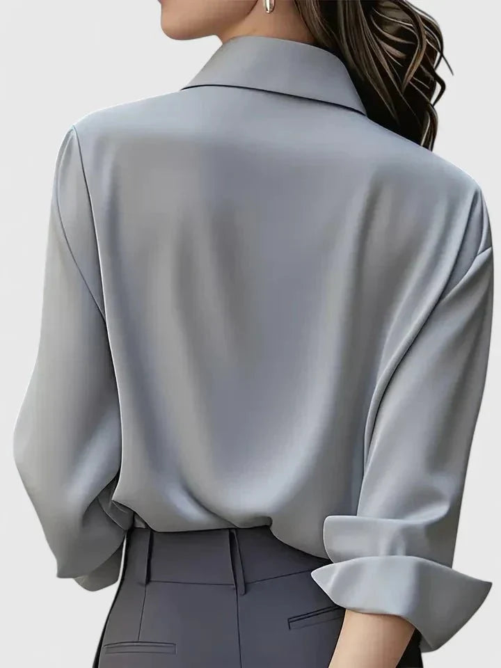Nuana | Damen Elegante Satin Business-Bluse Versteckte Knopfleiste