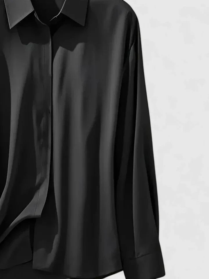 Nuana | Damen Elegante Satin Business-Bluse Versteckte Knopfleiste