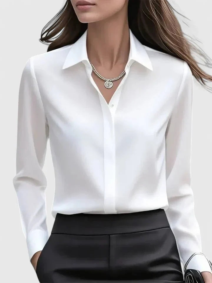 Nuana | Damen Elegante Satin Business-Bluse Versteckte Knopfleiste