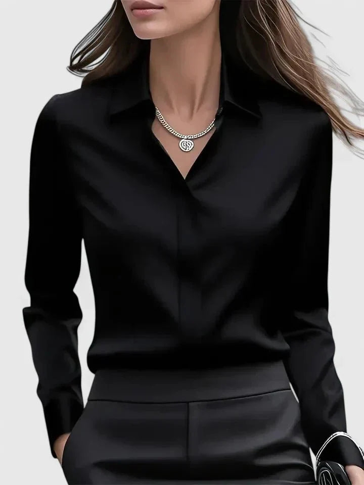 Nuana | Damen Elegante Satin Business-Bluse Versteckte Knopfleiste