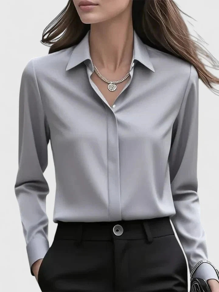 Nuana | Damen Elegante Satin Business-Bluse Versteckte Knopfleiste