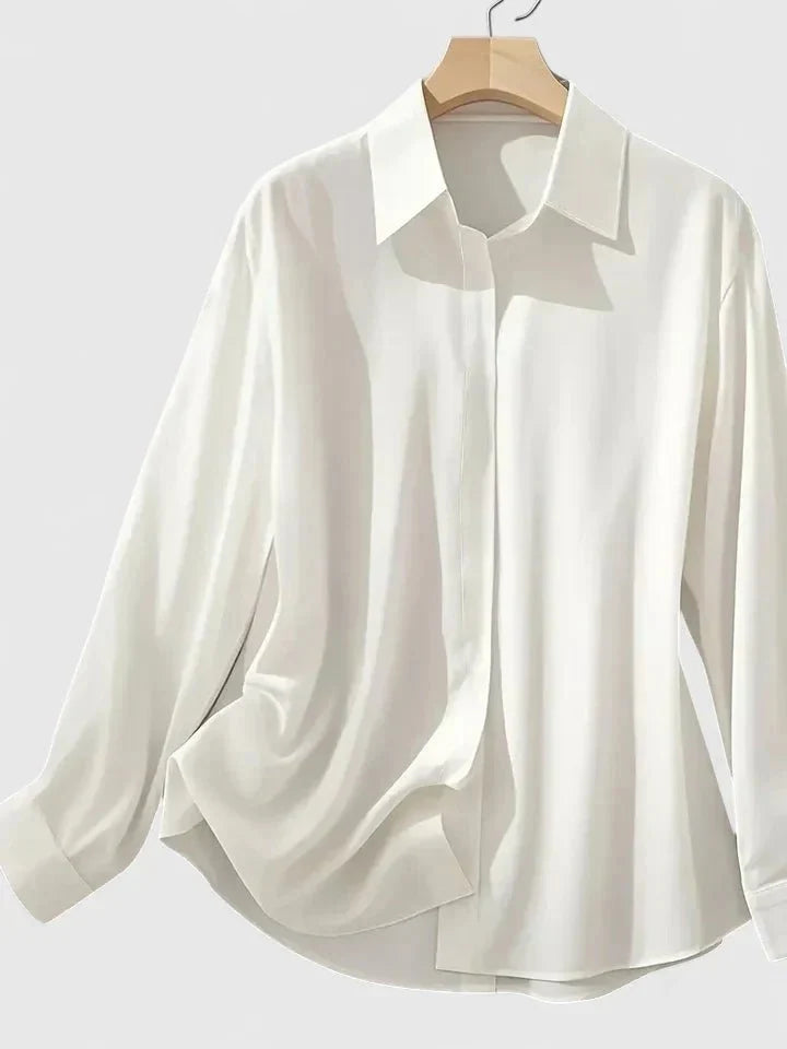 Nuana | Damen Elegante Satin Business-Bluse Versteckte Knopfleiste