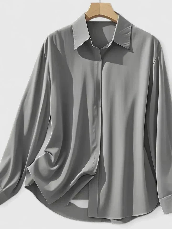 Nuana | Damen Elegante Satin Business-Bluse Versteckte Knopfleiste
