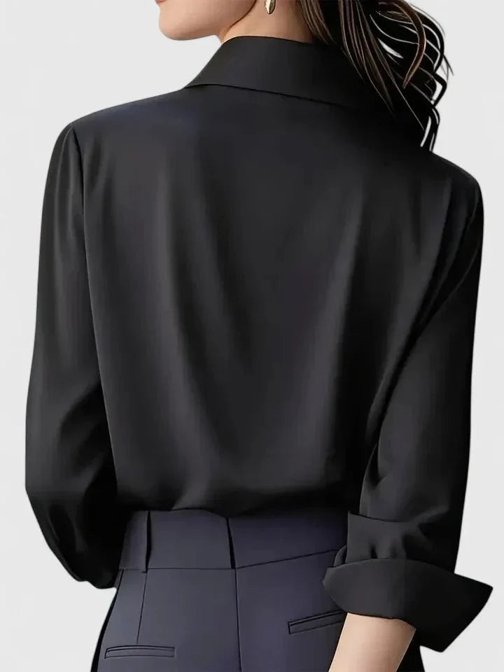 Nuana | Damen Elegante Satin Business-Bluse Versteckte Knopfleiste