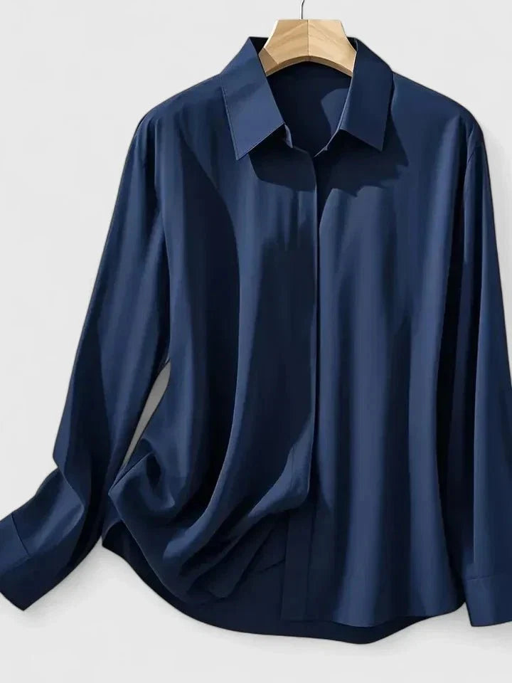 Nuana | Damen Elegante Satin Business-Bluse Versteckte Knopfleiste