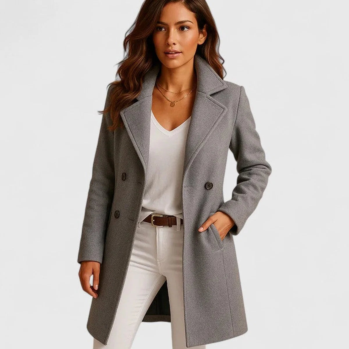 Nuana | Damen Eleganter Langer Mantel mit Knopfleiste