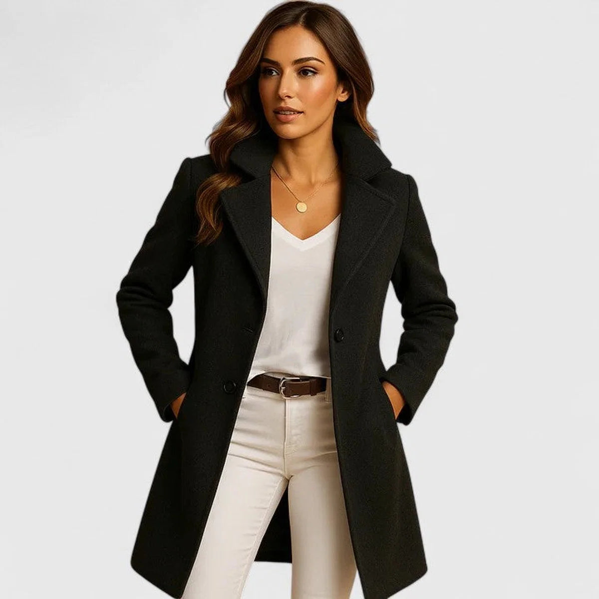Nuana | Damen Eleganter Langer Mantel mit Knopfleiste
