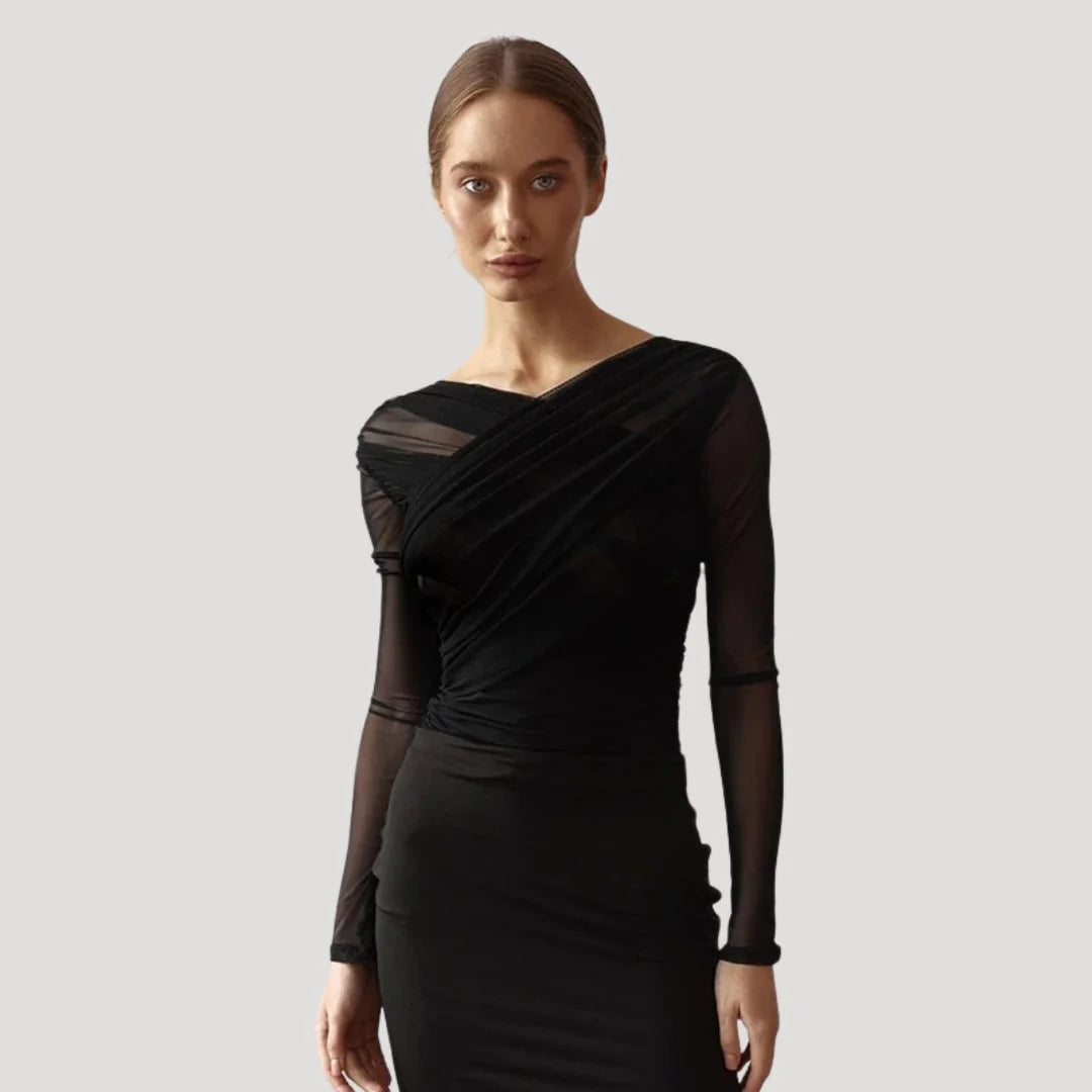 Nuana | Damen Frühlings Transparentes Wickel-Oberteil mit Langarm