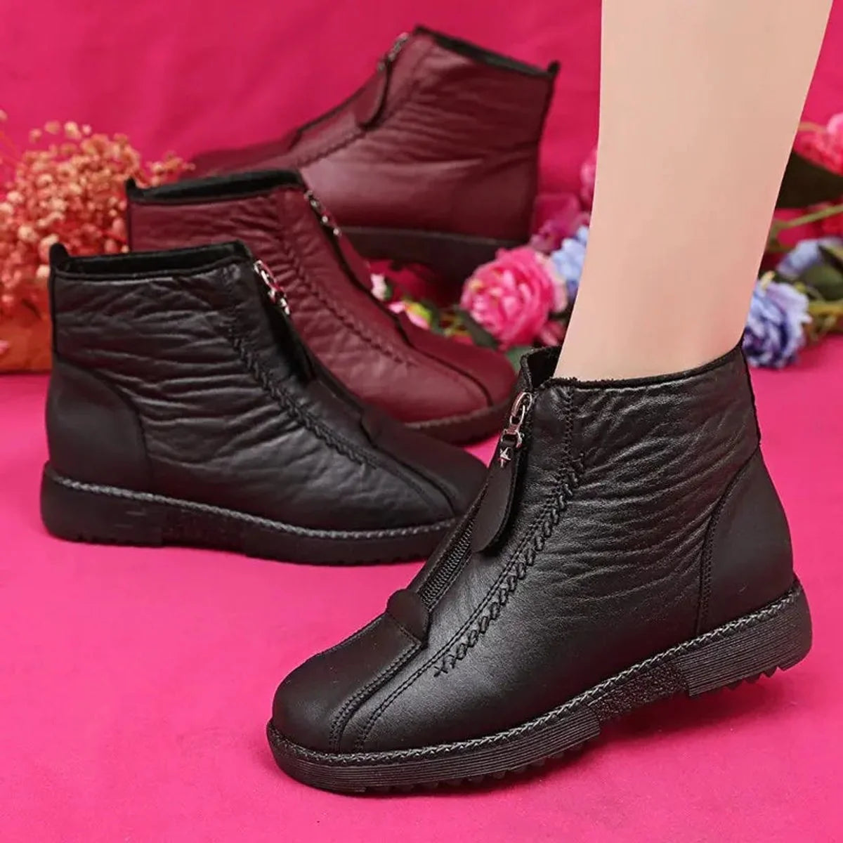 Nuana | Damen Gefütterte Rutschfeste Reißverschluss Ankle Boots