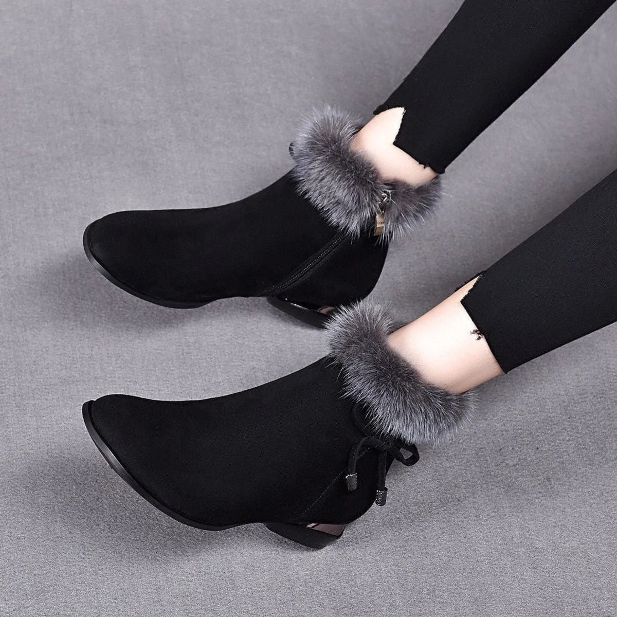Nuana | Damen Gefütterte Wildleder Ankle Boots mit Kunstfell-Abschluss
