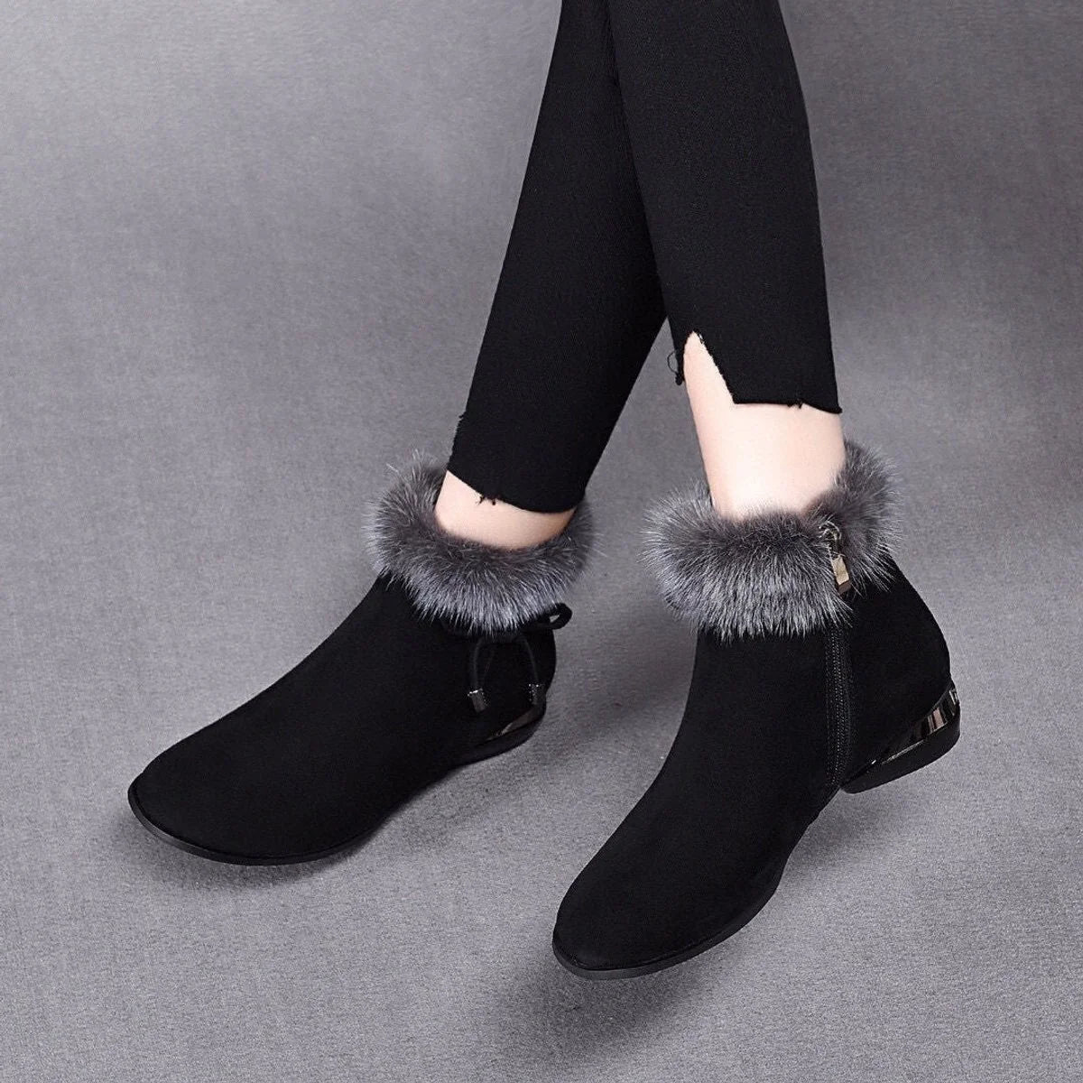 Nuana | Damen Gefütterte Wildleder Ankle Boots mit Kunstfell-Abschluss