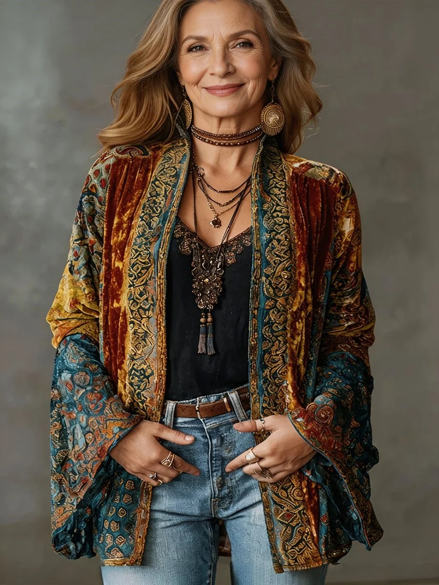 Nuana | Damen Gesteppte Jacke Boho Kimono Leichter Vintage-Schnitt