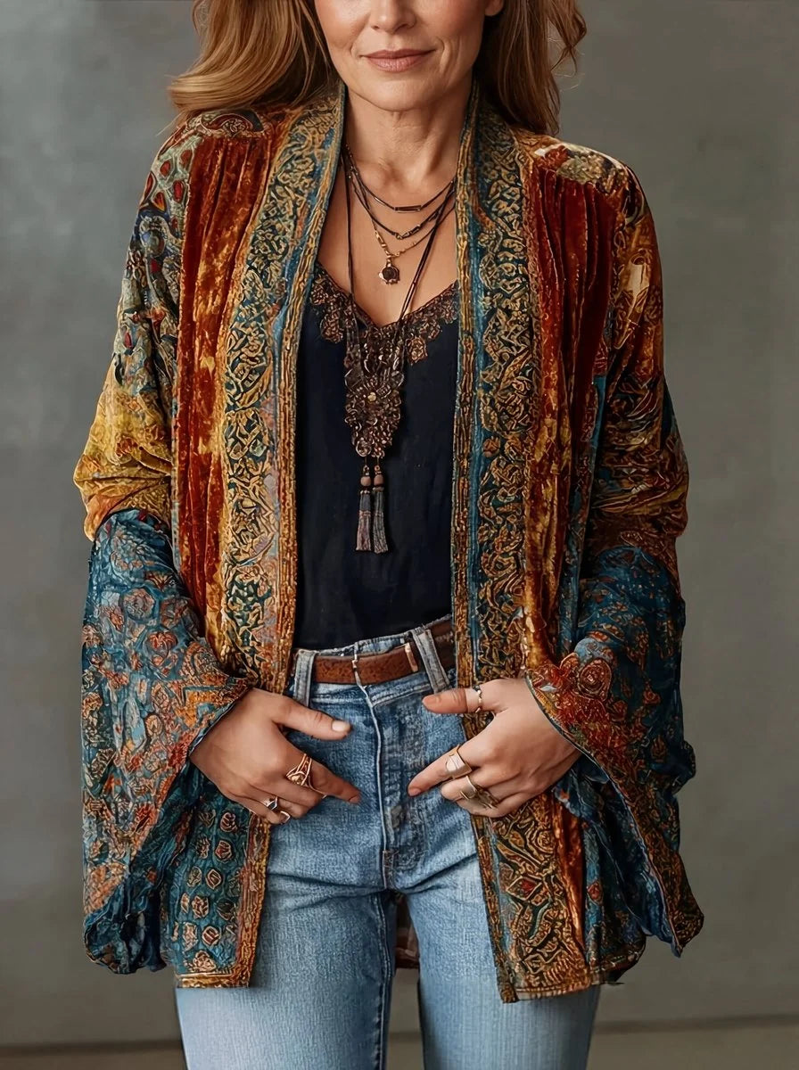 Nuana | Damen Gesteppte Jacke Boho Kimono Leichter Vintage-Schnitt