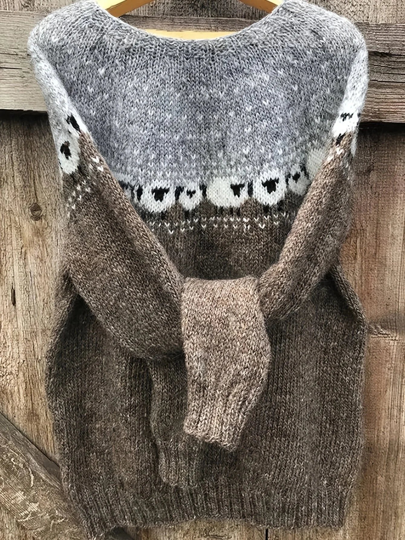 Nuana | Damen Grobstrick-Pullover mit Schaf-Jacquardmuster