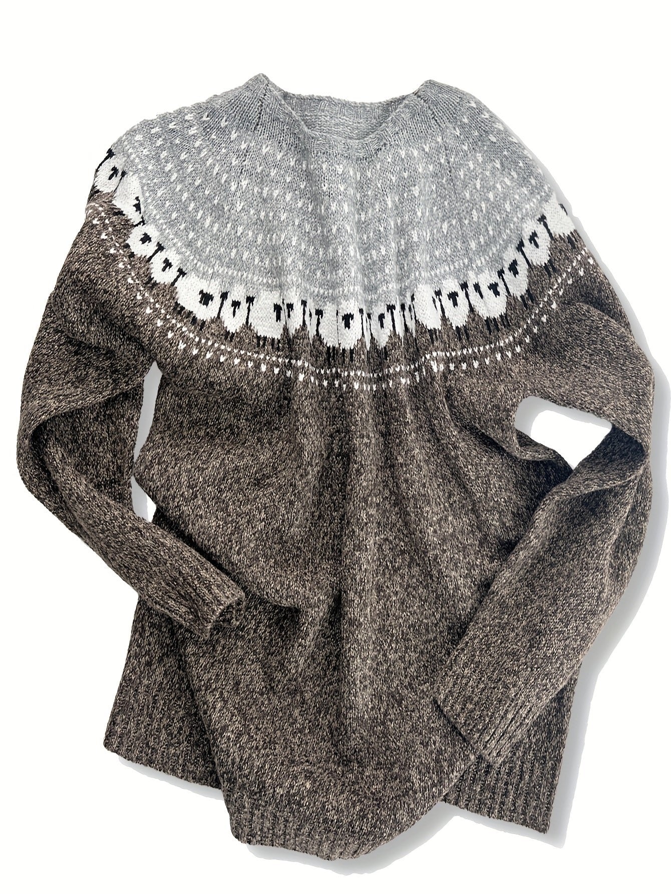 Nuana | Damen Grobstrick-Pullover mit Schaf-Jacquardmuster