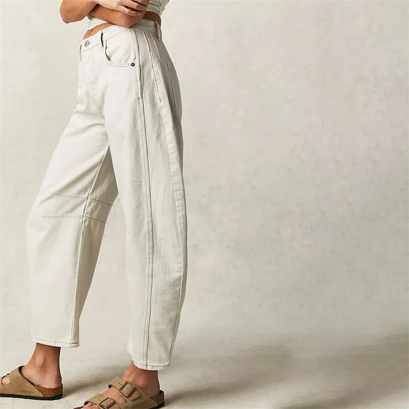 Nuana Damen High-Waist Barrel-Leg Relaxed-Fit Jeans