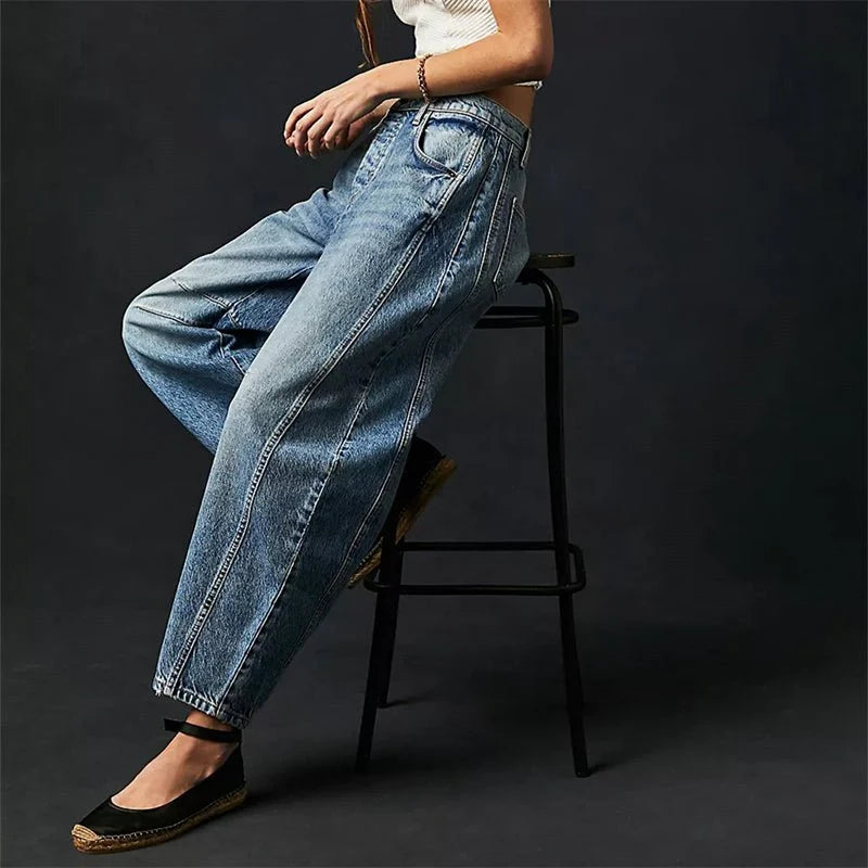 Nuana Damen High-Waist Barrel-Leg Relaxed-Fit Jeans