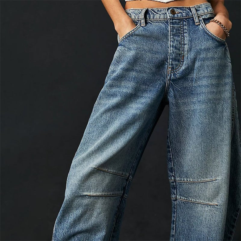 Nuana Damen High-Waist Barrel-Leg Relaxed-Fit Jeans
