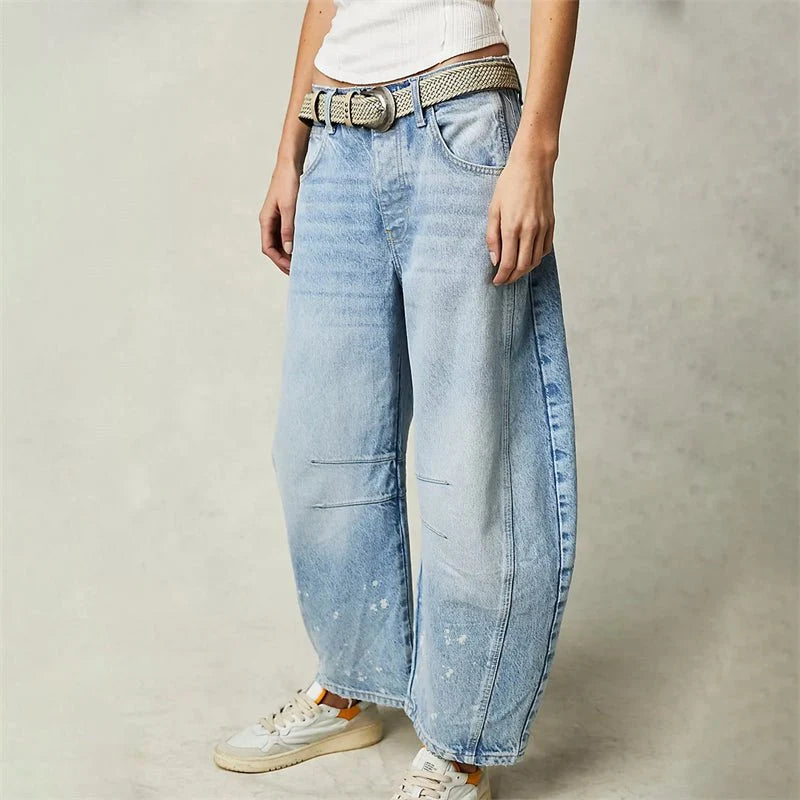 Nuana Damen High-Waist Barrel-Leg Relaxed-Fit Jeans