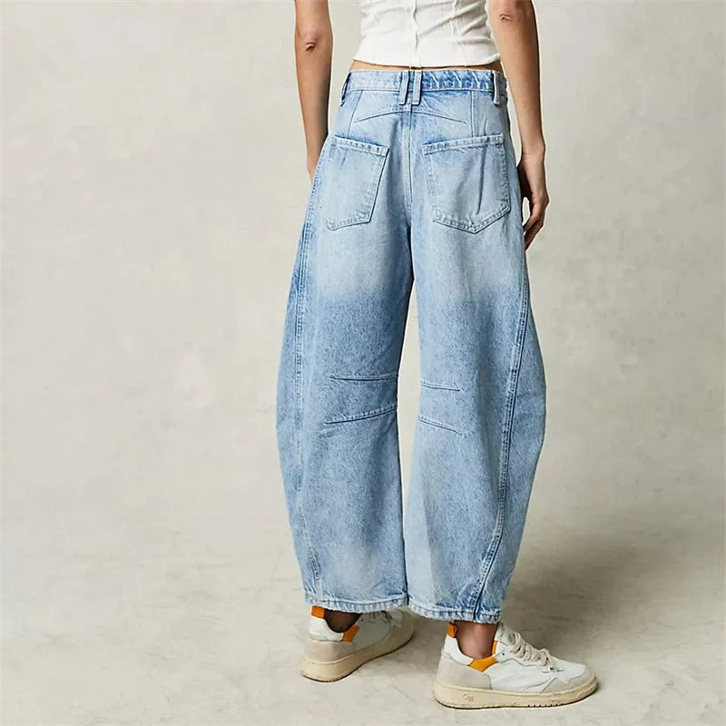 Nuana Damen High-Waist Barrel-Leg Relaxed-Fit Jeans