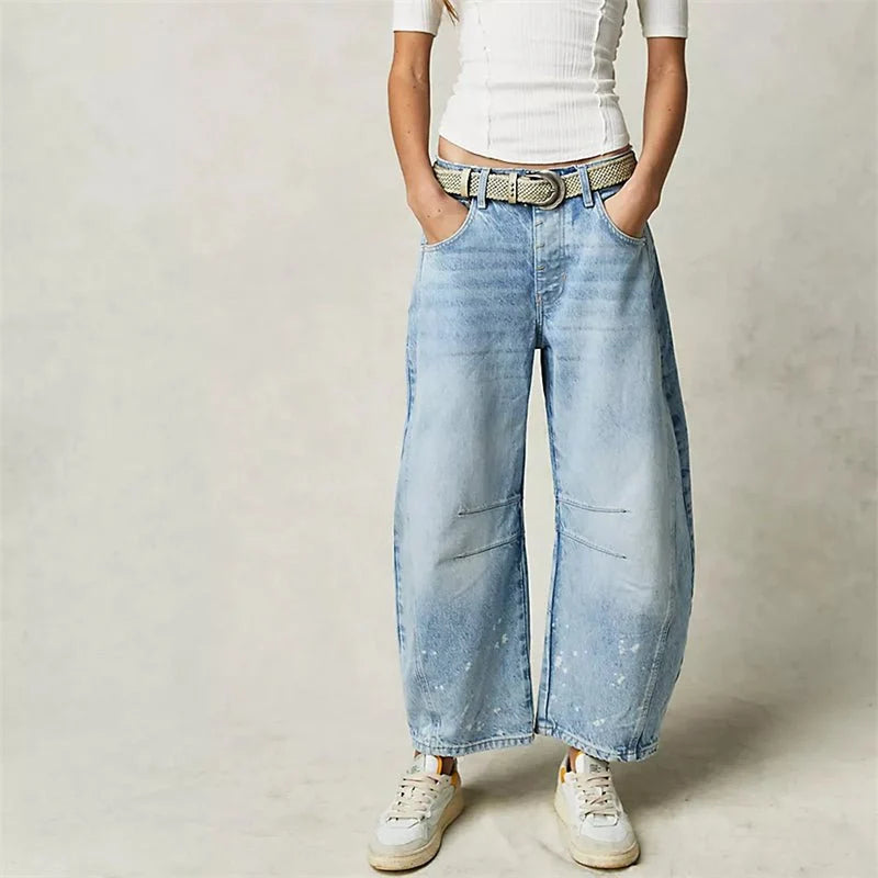 Nuana Damen High-Waist Barrel-Leg Relaxed-Fit Jeans