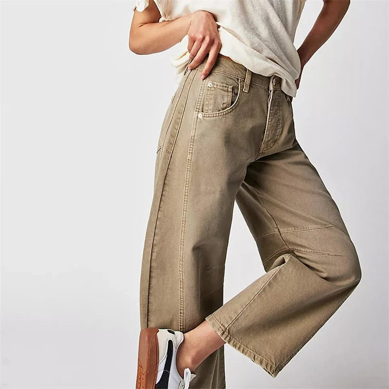 Nuana Damen High-Waist Barrel-Leg Relaxed-Fit Jeans
