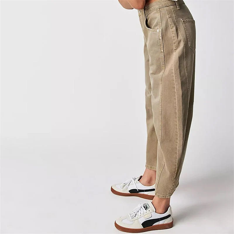 Nuana Damen High-Waist Barrel-Leg Relaxed-Fit Jeans