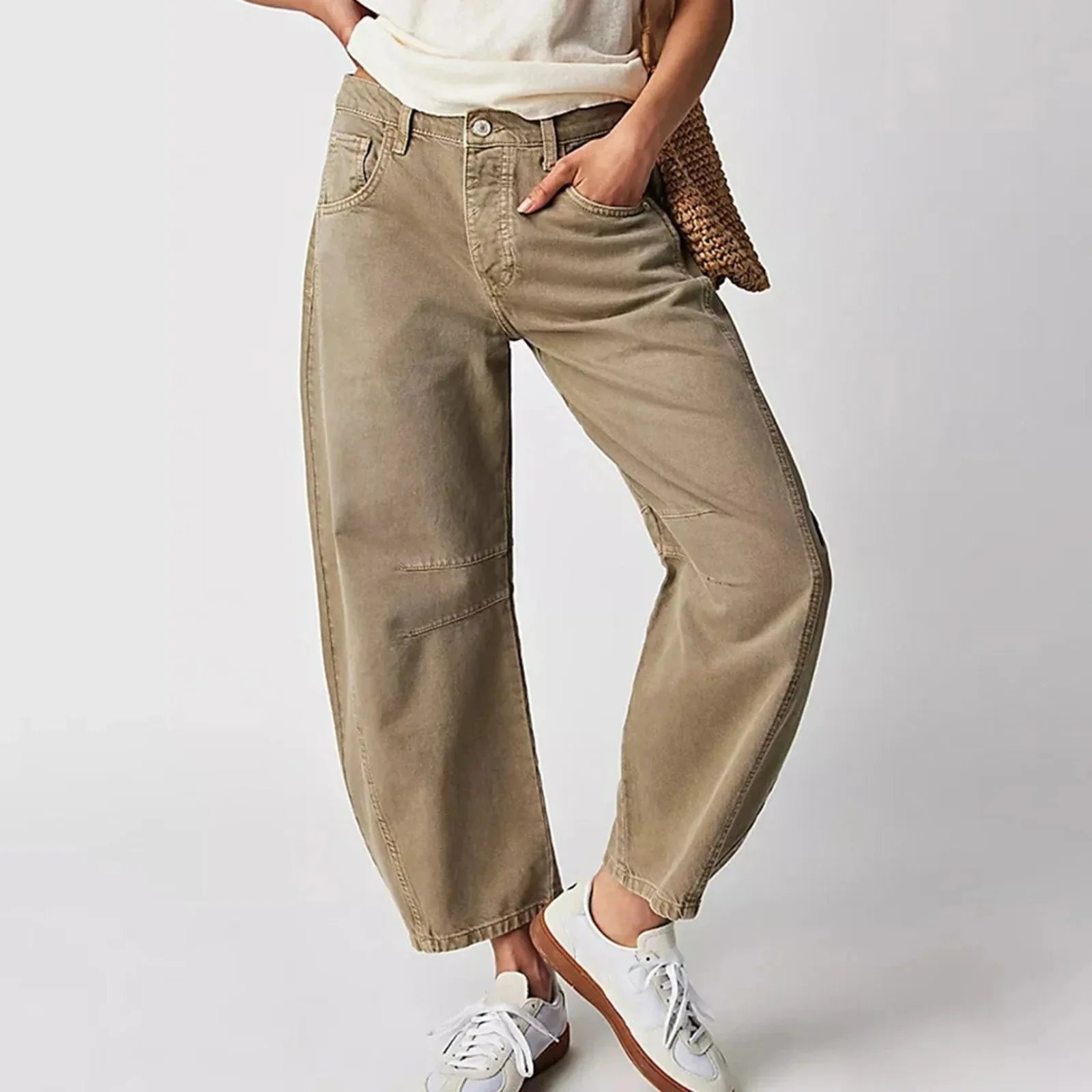 Nuana Damen High-Waist Barrel-Leg Relaxed-Fit Jeans