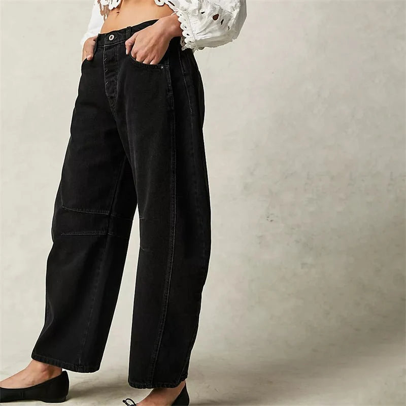 Nuana Damen High-Waist Barrel-Leg Relaxed-Fit Jeans