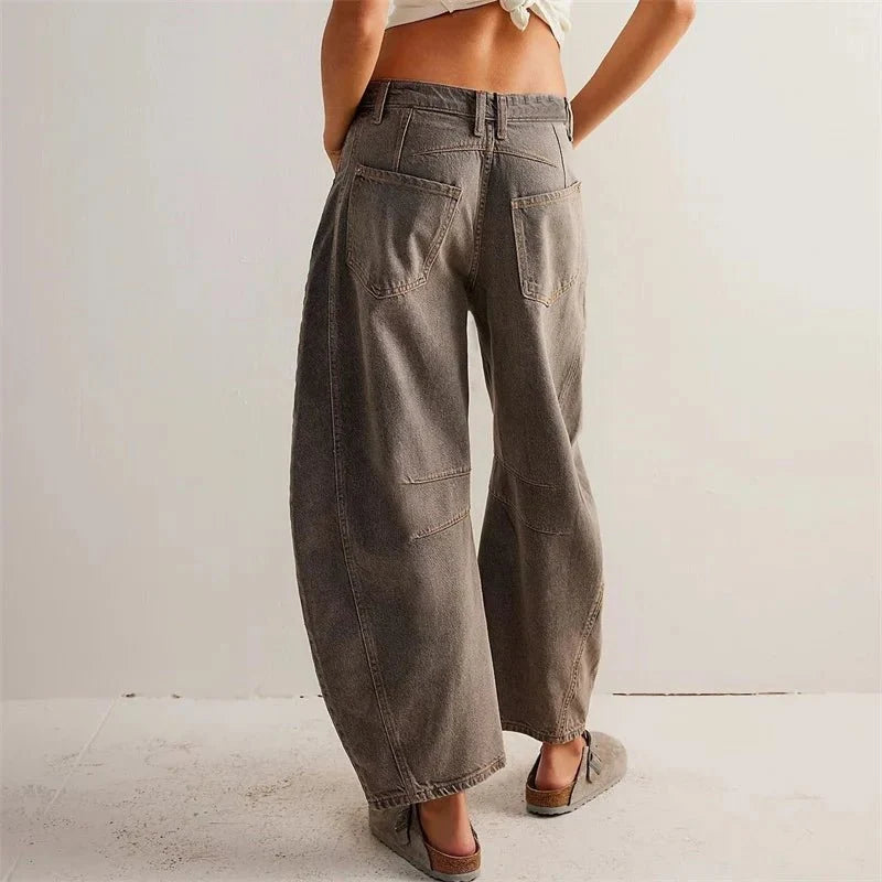 Nuana Damen High-Waist Barrel-Leg Relaxed-Fit Jeans