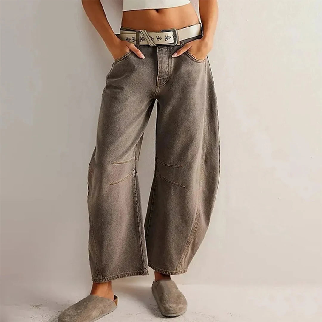 Nuana Damen High-Waist Barrel-Leg Relaxed-Fit Jeans