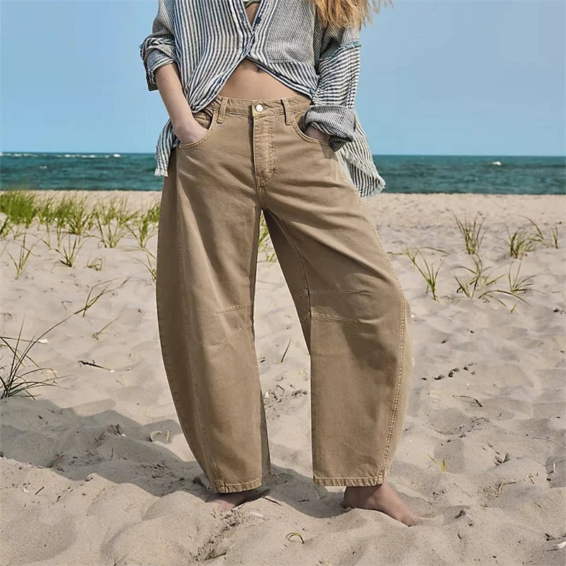 Nuana Damen High-Waist Barrel-Leg Relaxed-Fit Jeans