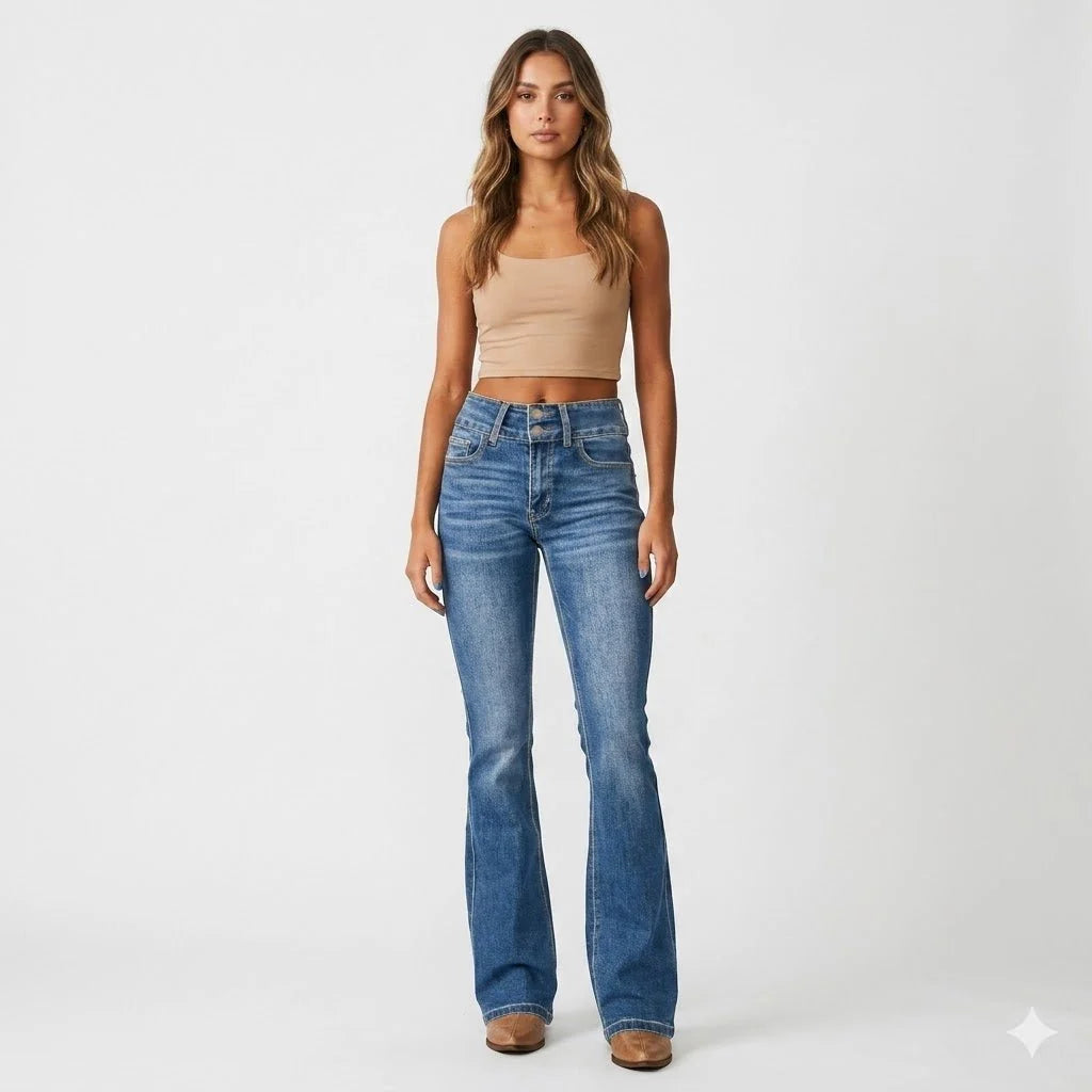 Nuana | Damen High-Waist Flared Jeans mit figurbetontem Schnitt