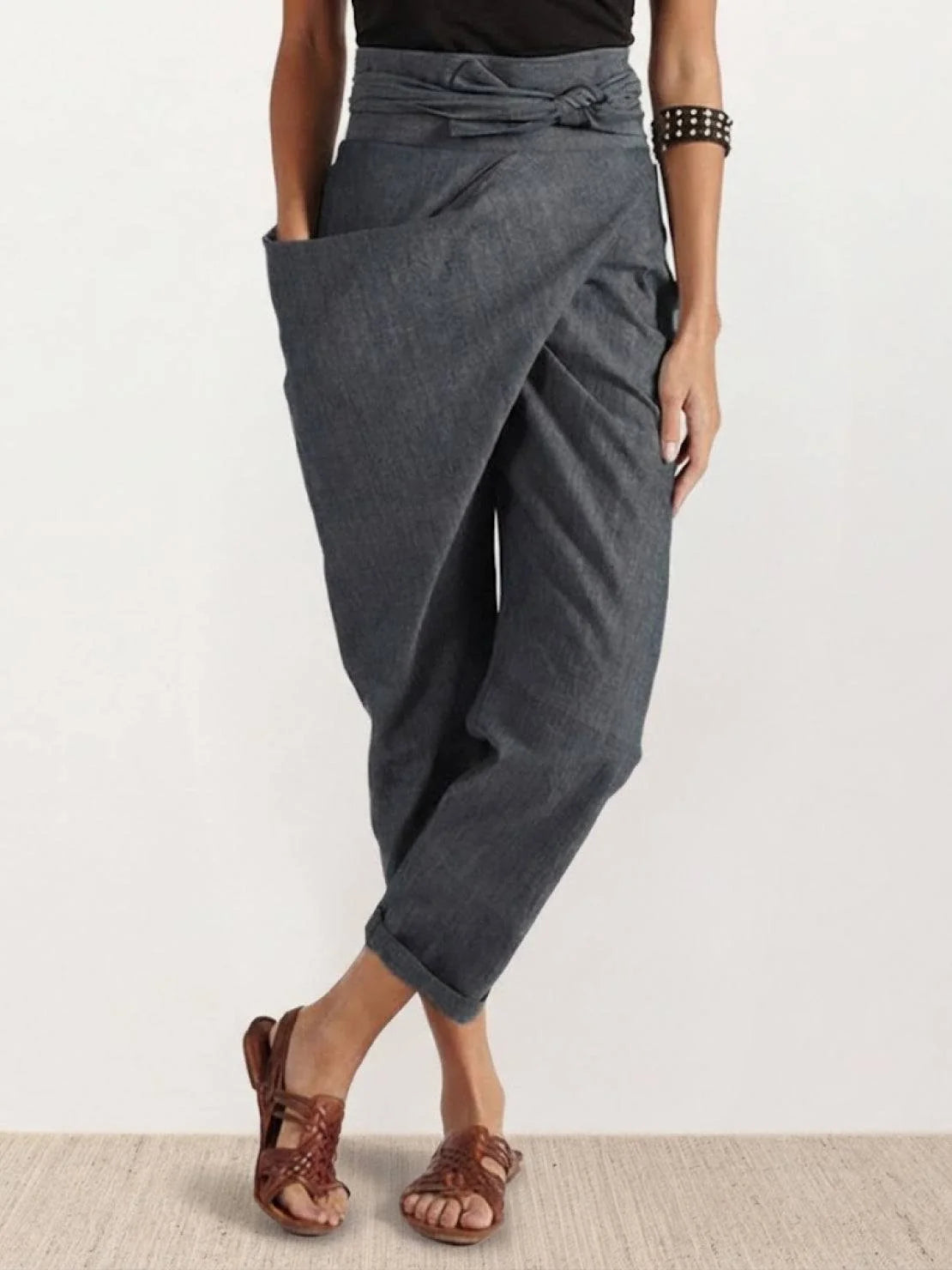 Nuana | Damen Highwaist Wickelhose Cropped Tapered Schleifenbund
