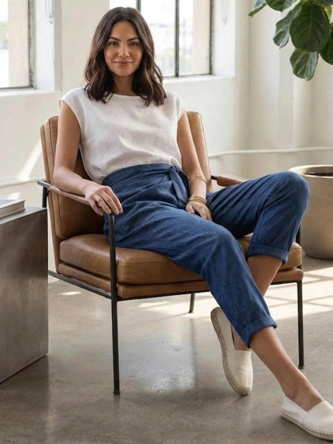 Nuana | Damen Highwaist Wickelhose Cropped Tapered Schleifenbund