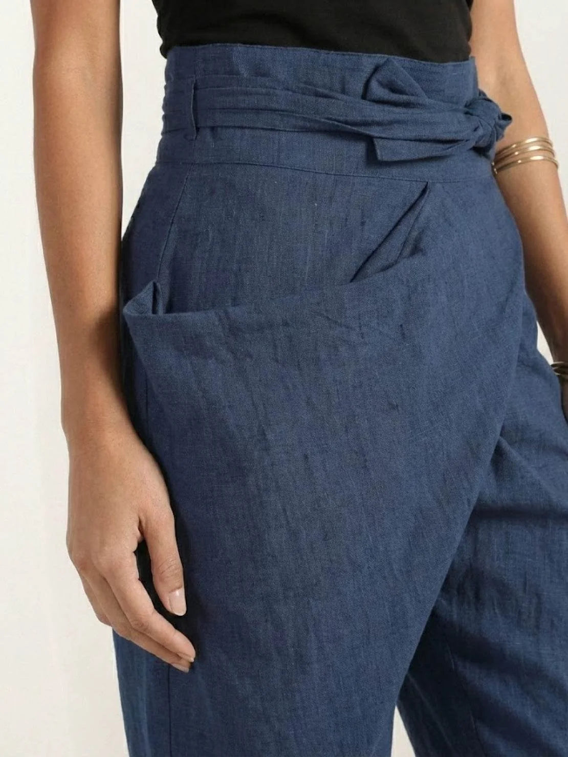 Nuana | Damen Highwaist Wickelhose Cropped Tapered Schleifenbund