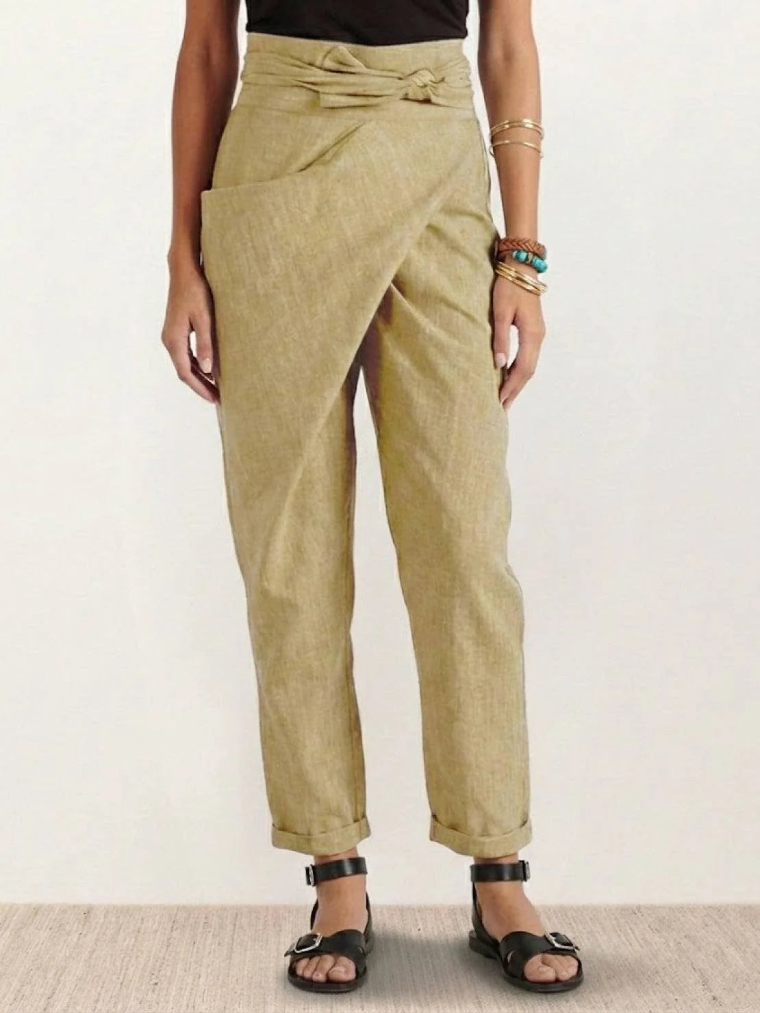 Nuana | Damen Highwaist Wickelhose Cropped Tapered Schleifenbund