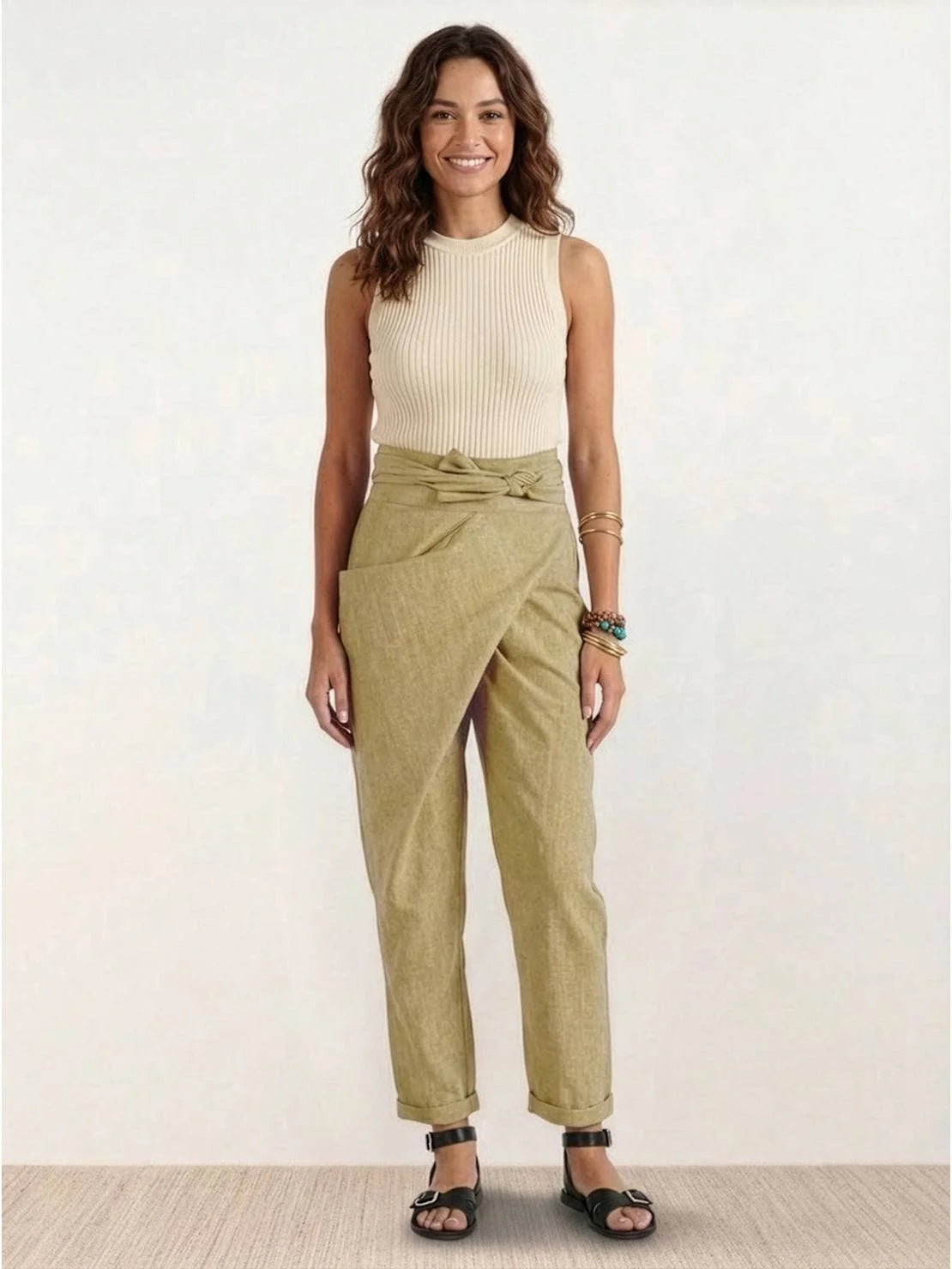Nuana | Damen Highwaist Wickelhose Cropped Tapered Schleifenbund