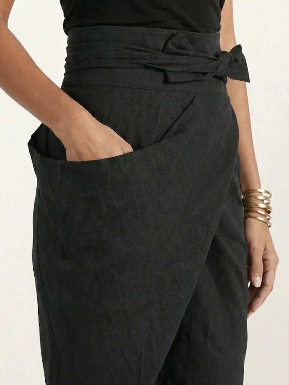Nuana | Damen Highwaist Wickelhose Cropped Tapered Schleifenbund