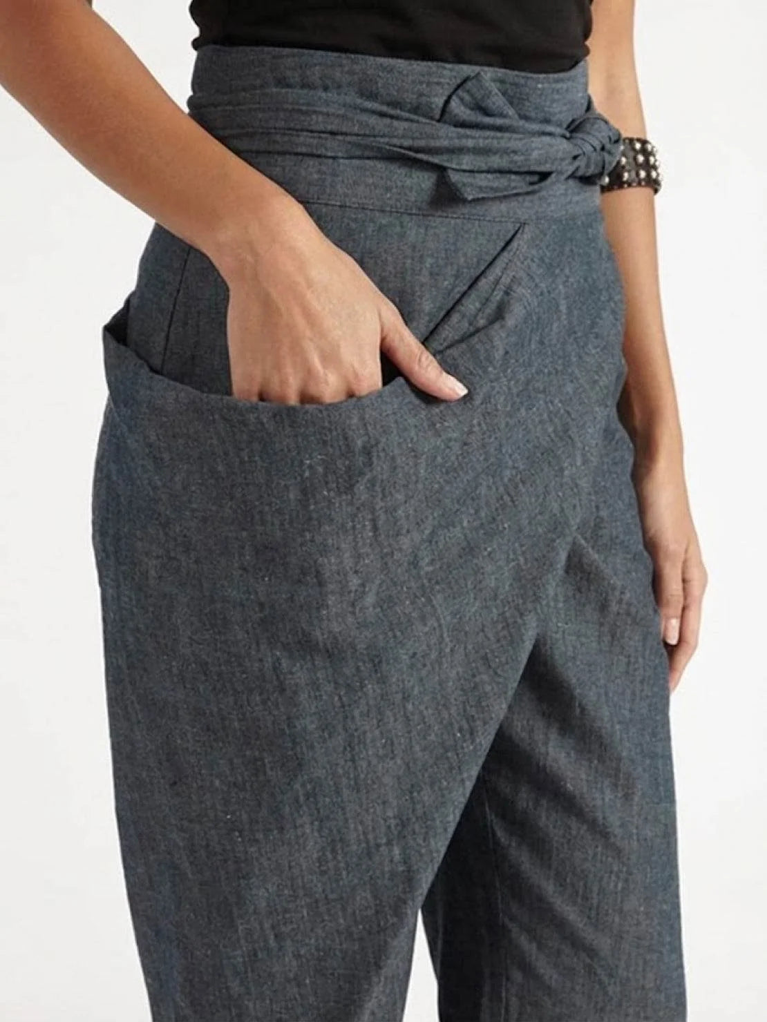Nuana | Damen Highwaist Wickelhose Cropped Tapered Schleifenbund
