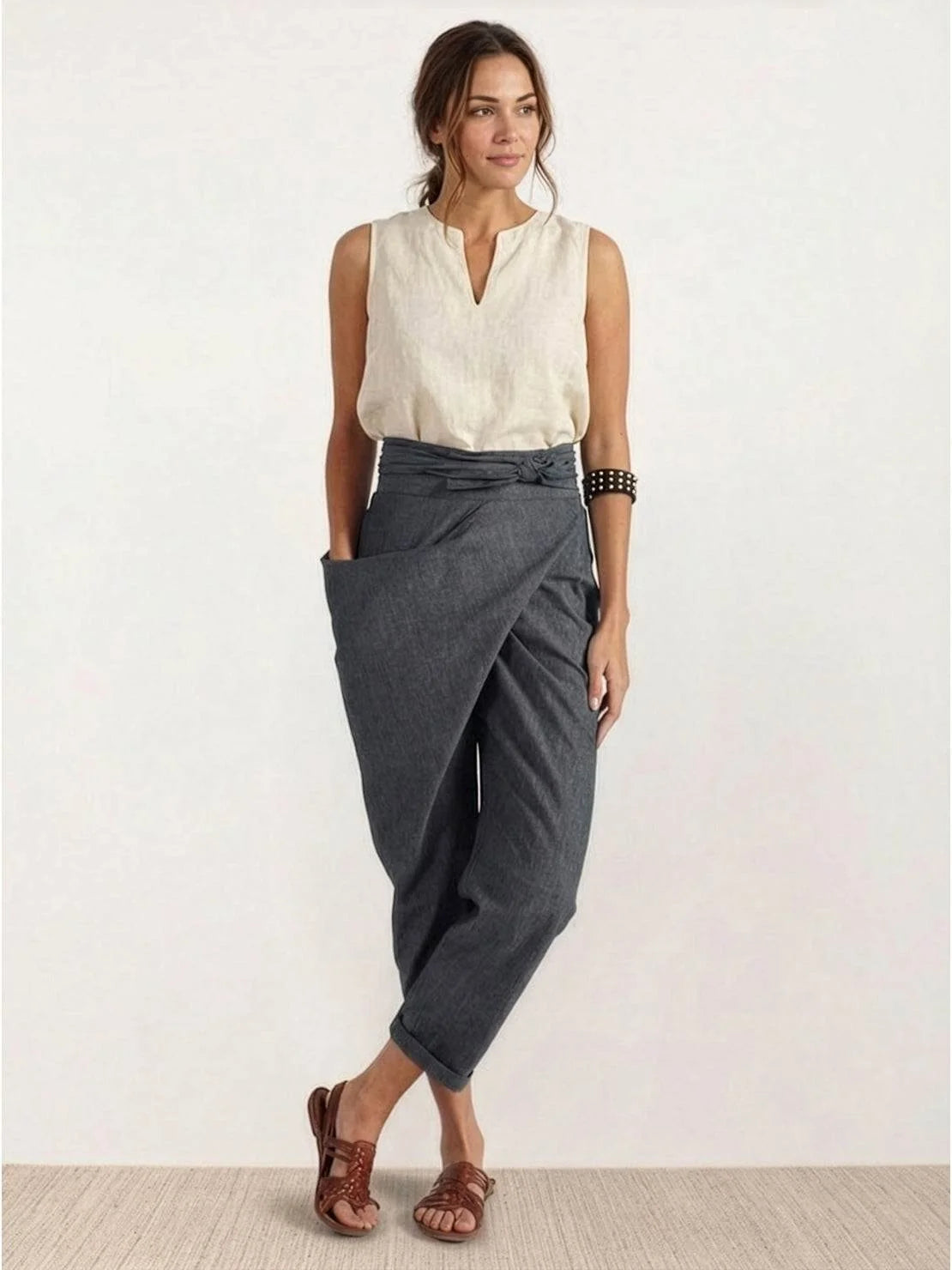 Nuana | Damen Highwaist Wickelhose Cropped Tapered Schleifenbund
