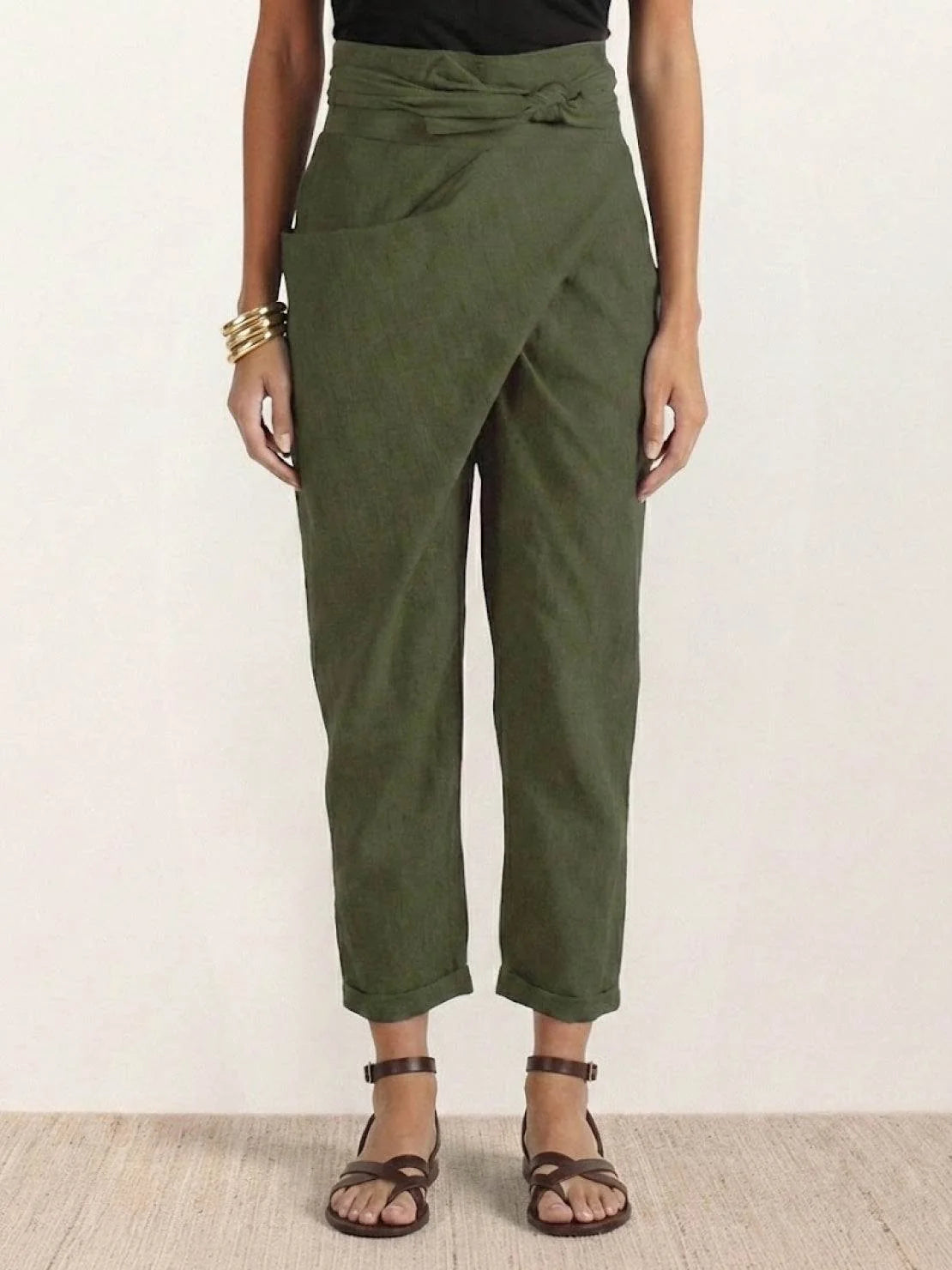 Nuana | Damen Highwaist Wickelhose Cropped Tapered Schleifenbund