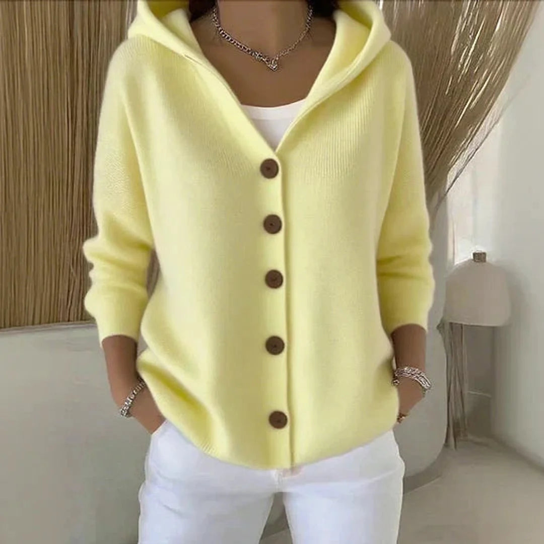 Nuana | Damen Kapuzen-Cardigan mit Knopfleiste Relaxed Fit Langarm